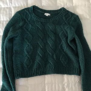 Nordstrom BP Cropped Green Cable Knot Sweater